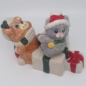 Holiday Candle Climbers Porcelain Candle Holders Giftco Bear & Cat